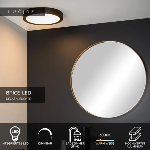 Lucide BRICE-LED - Deckenleuchte Badezimmer - Ø 30 cm - LED Dim. - 1x30W 3000K - IP44 - Schwarz - USP
